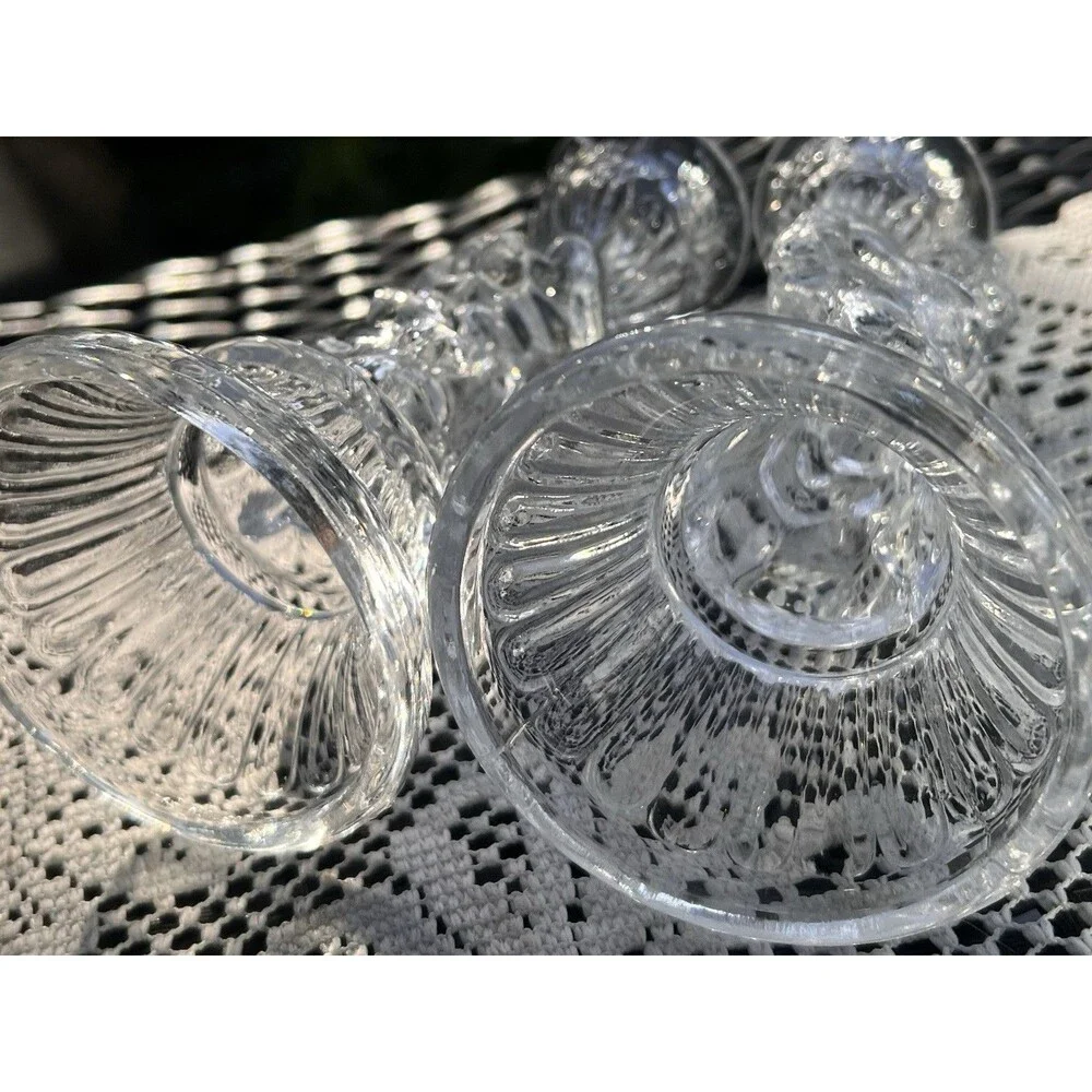 Vintage Clear Glass Angel Candle Holders Pair Praying Angel/ Cherub Candlsti